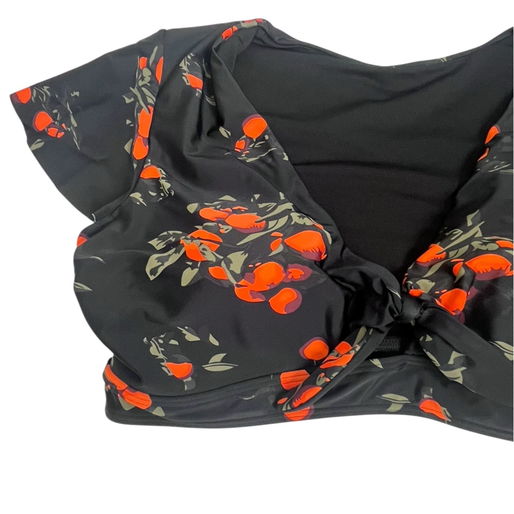Cocoship Black and Orange Floral Tie-Front Swim Top - Picture 3 of 8